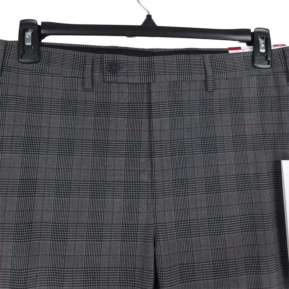 Calvin Klein Mens Slim Fit Dress Pants 38x30 Grey Black Plaid Stretch NWT